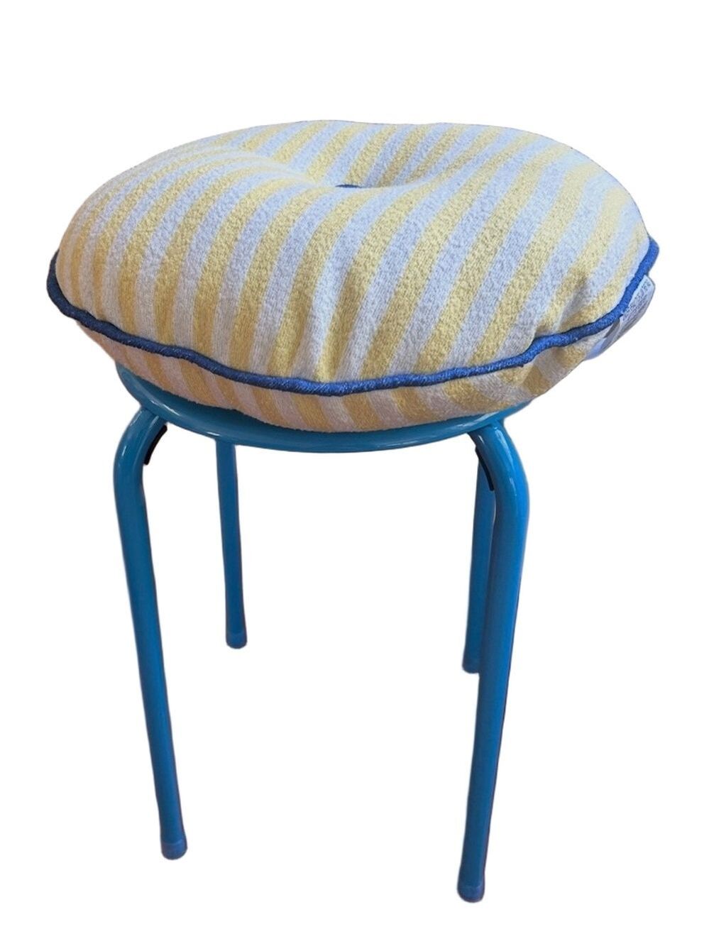 Beach Terry Yellow Stripe Round Stool Cushion Pillow Accent Pillow Metal Stool